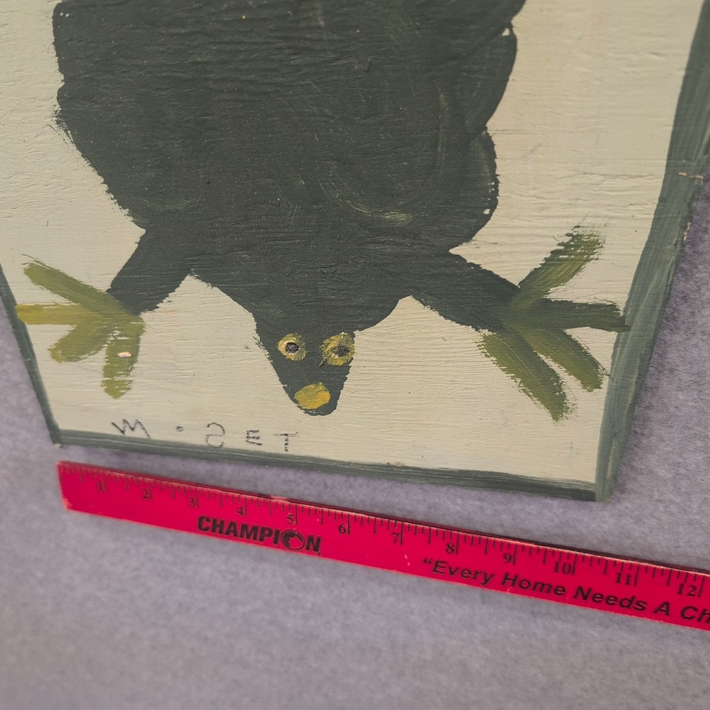 Mose T Signed Green Frog Painting Salvaged Wood 14" x 10.5" Moses Tolliver MoseT - Picture 6 of 6